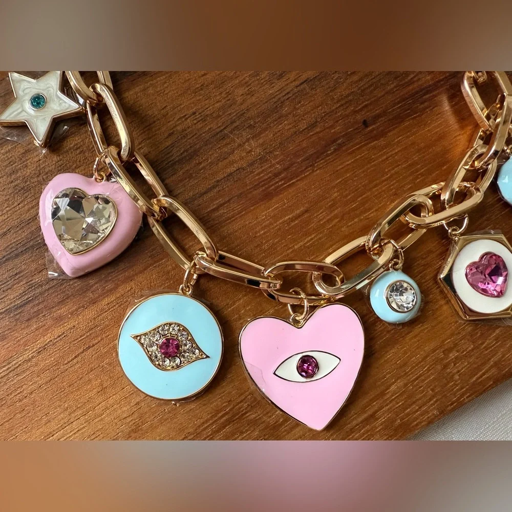 Purse Bag Charm Pink Blue Heart Eye New Enamel Colorful